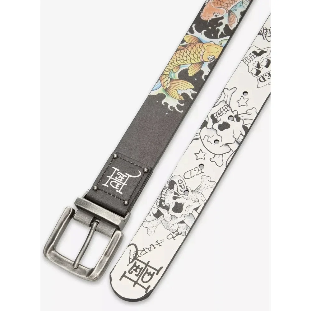 Ed Hardy Mens Skull Fish Reversible Belt Size 32 NWT